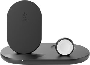 Бездротове зарядний пристрій Belkin 3-in-1 Wireless Pad/Stand/Apple Watch, black (WIZ001VFBK)