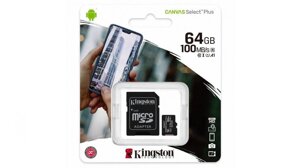 Карта пам&x27, яті microSDXC Kingston 64GB Canvas Select Adapter (43876)