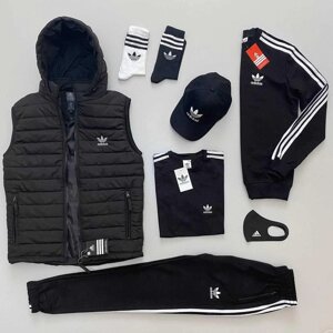 Комплект чоловічий Adidas Спортивний костюм + Жилетка + Футболка + Кепка