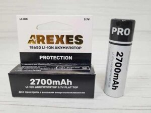 Літій-іонний акумулятор Arexes 18650 Li-Ion 2700 mAh, 3.7V, Чорний