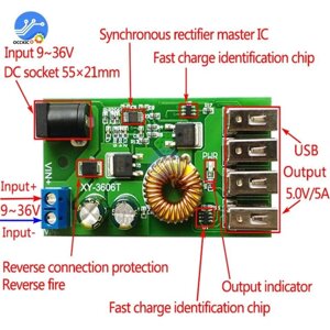 Знижувальний модуль, перетворювач живлення, заряджання 4 USB. 5Aмпер