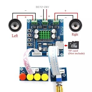 Підсилювач Bluetooth, 2*25 Вт. Стереопідсилювач потужності. Кнопки, TF