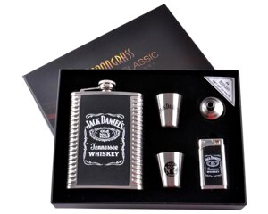 Подарунковий набір 5в1 фляга, 2 чарки, лійка, запальничка газова "Jack Daniels"