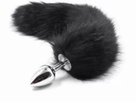 Анальний сріблястий корок чорний лисий хвіст DS Fetish Anal plug S faux fur fox tail Talla від компанії TALLA - фото 1