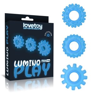 Кільця для пеніса ерекційні блакитні Lovetoy Lumino Play 3 штуки Talla