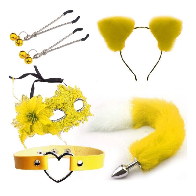 Комплект для сексуальних ігор БДСМ Sexy Cat Ears Fox Tail Cosplay Sex Party Accessories жовтий Talla від компанії TALLA - фото 1