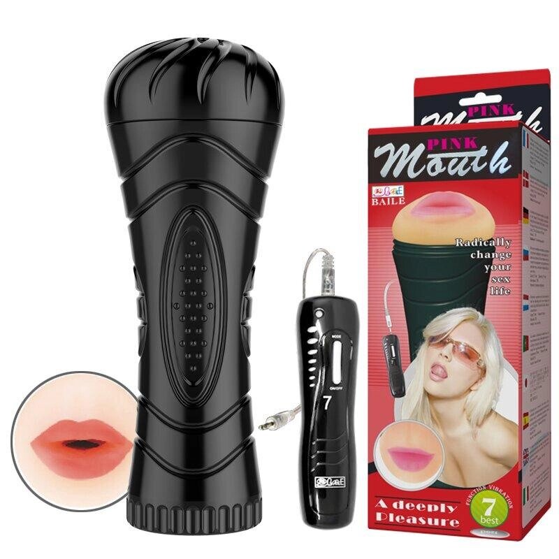 Мастурбатор-вібратор у вигляді рота з кібершкіри Pink Mouth Vibrating Talla від компанії TALLA - фото 1