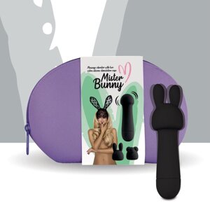 Міні-вібратор для стимуляції клітора з двома насадками чорний FeelzToys Mister Bunny Talla