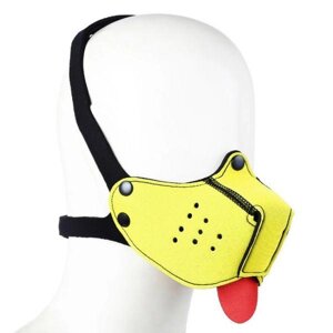 Намордник з кляпом-кулькою для рота жовтий bdsm4u Neoprene dog mask Talla