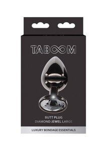 Анальний корок L чорний металевий з чорним каменем Butt Plug With Diamond Jewel Taboom Talla