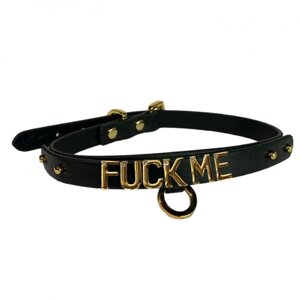 Чокер з написом FUCK ME з італійської шкіри чорний із золотою фурнітурою Upko Talla
