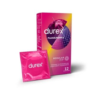 Презервативи з ребрами та точками латексні з силіконовим мастилом Durex Pleasuremax 12 штук Talla