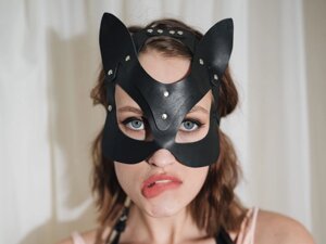 Маска жінка кішка на очі БДСМ з натуральної шкіри чорного кольору Scappa Talla