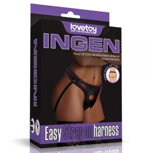 Трусики для страпона шкіряні чорні Lovetoy Easy Strap on Harness Talla