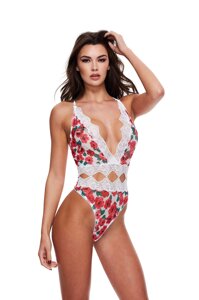 Ажурне боді з глибоким декольте і V подібним вирізом квіткового забарвлення Baci розмір S M Talla