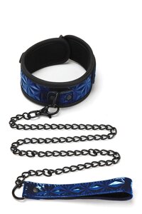 Нашийник з повідцем на ланцюжку БДСМ синього кольору Whipsmart Diamond collar and leash Talla