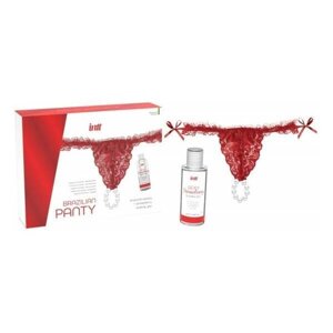 Трусики еротичні червоного кольору з перловим кільцем і полуничним лупикантом Intt BRAZILIAN PANTY Talla