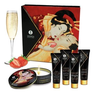 Подарунковий набір для еротичного масажу полуниця і шампанське Shunga GEISHAS SECRETS-Sparkling Strawberry Wine Talla