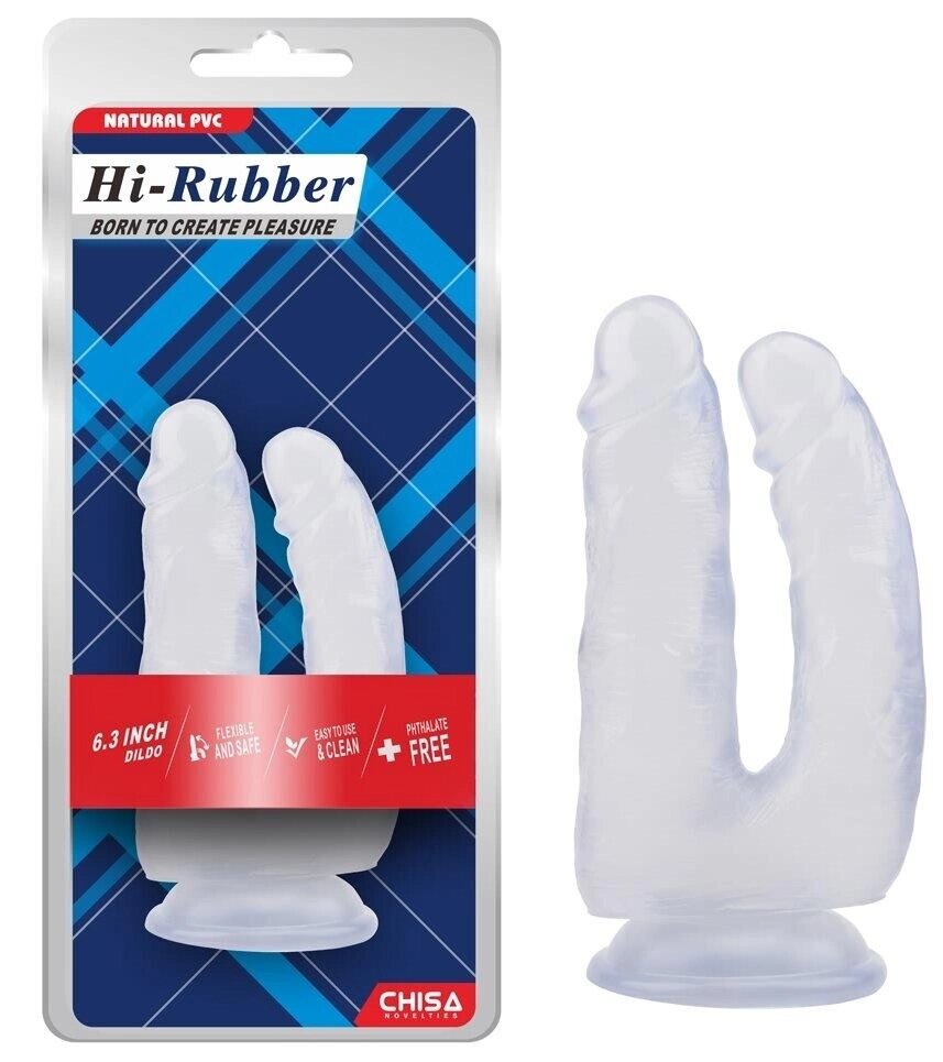 Подвійний анально-вагінальний фалоімітатор на присоску прозорий CHISA Hi Rubber 6.3 Inch Dildo Talla від компанії TALLA - фото 1