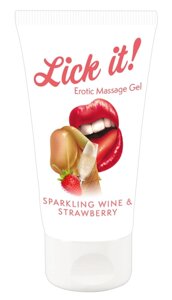 Веганський масажний гель з ароматом і смаком шампанського з полуницею Lick-it Sparkling 50 мл Talla