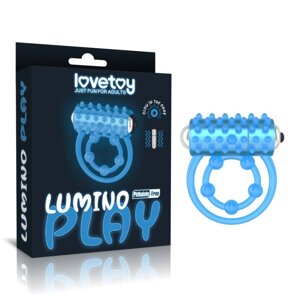 Вібраційне кільце для пеніса подвійне блакитне Lovetoy Lumino Play Ribbed Talla