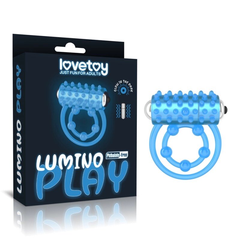 Вібраційне кільце для пеніса подвійне блакитне Lovetoy Lumino Play Ribbed Talla від компанії TALLA - фото 1