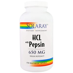 Бетаїн HCl + пепсин HCL with Pepsin Solaray 650 мг 250 капсул D1-2025