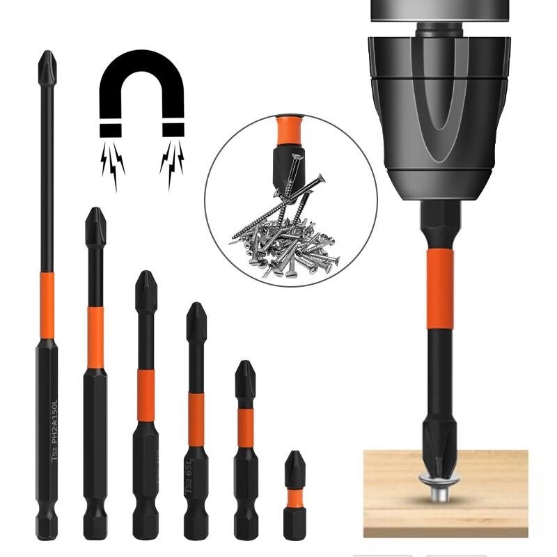 1/6 Шт., магнітна електрична викрутка, хрестова головка PH2 S2, ударна головка зі сплаву, тверда викрутка, Під від компанії greencard - фото 1