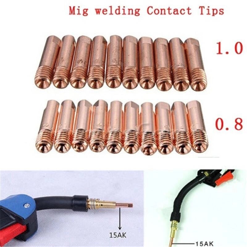 10Шт MB-15AK M6 * 25 мм MIG / MAG зварювальний пальник контактний наконечник газового сопла 0,8 / 1,0 мм від компанії greencard - фото 1