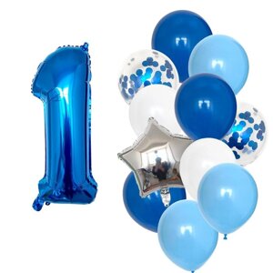 12 Шт. дитячих повітряних кульок на день народження з 32-дюймовою синьою повітряною кулькою з номерами, прикраса для