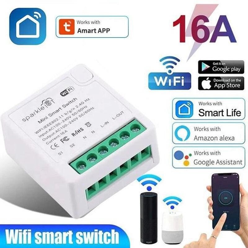 16A Mini Smart Wi-Fi DIY Switch підтримує двостороннє керування, модуль автоматизації розумного будинку, працює с під від компанії greencard - фото 1