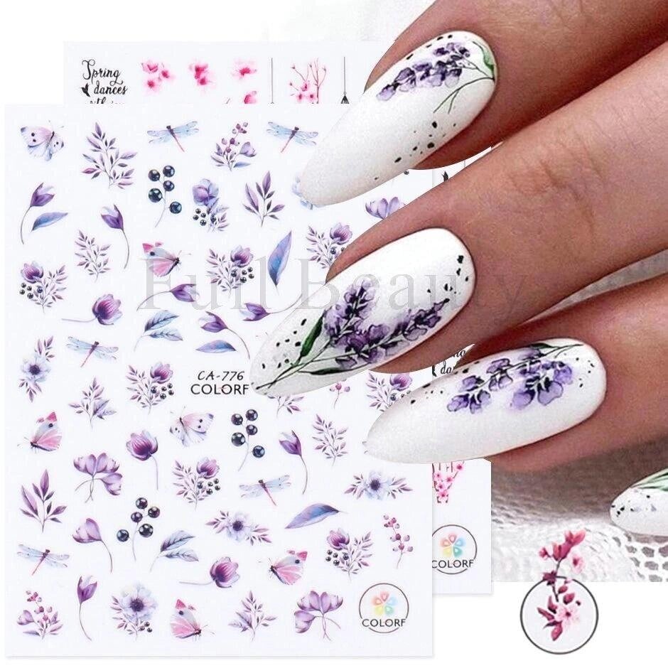 1Шт 3D наклейки для нігтів Квіткові рослини Nail Art Наклейки Квіткові листові весняні повзунки Манікюрний декор від компанії greencard - фото 1