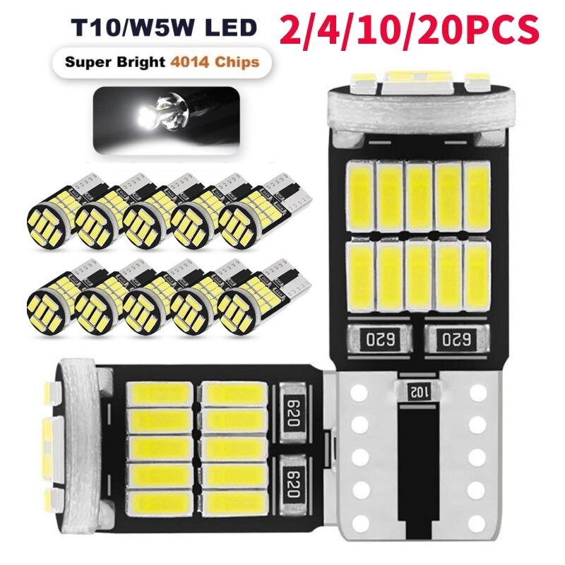 2/4/10 Шт. W5W T10 світлодіодні лампи Canbus 4014 26 Smd 6000K 168 194 без помилок освітлення салону автомобіля купол від компанії greencard - фото 1