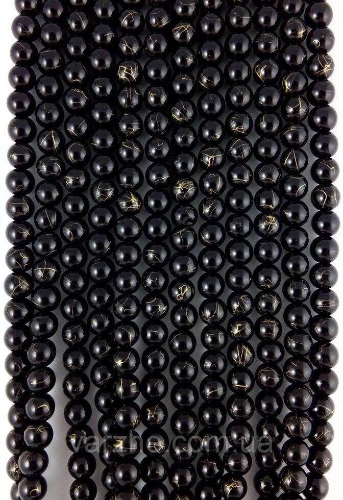 2 шт Керамічні намистини, чорні з золотою павутинкою, 8 мм Код/Артикул 192 КВ-0018 від компанії greencard - фото 1