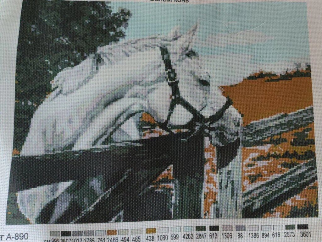 2 шт Схема для вишивання на канві для мулиних ниток "Білий кінь" Арт. А-890 розмір а3 Код/Артикул 87 від компанії greencard - фото 1