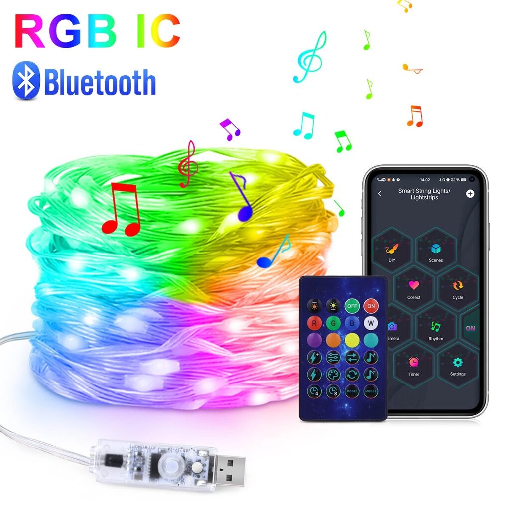 20 М 200 світлодіодів USB світлодіодна стрічка 5 В RGBIC Dream Color світлодіодна стрічка Bluetooth адресовані гірлянди  від компанії greencard - фото 1