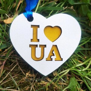 20 шт Український сувенір, брелок у формі серця "I LOVE UA" 5,5 х 5 см Код/Артикул 3