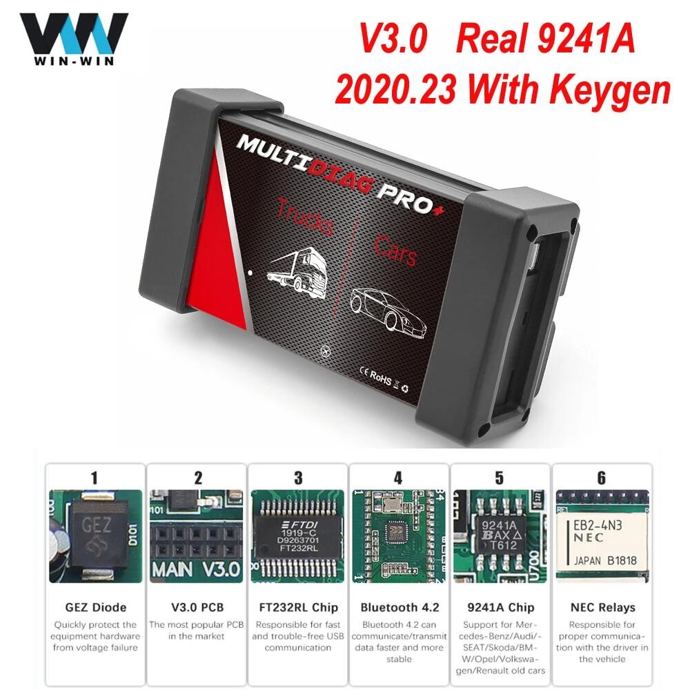 2024 НОВИЙ сканер VCI OBD2 2021.11 Keygen TCS CDP Bluetooth Multidiag Pro V2022.23 V3.0 NEC Real 9241A діагностичний від компанії greencard - фото 1