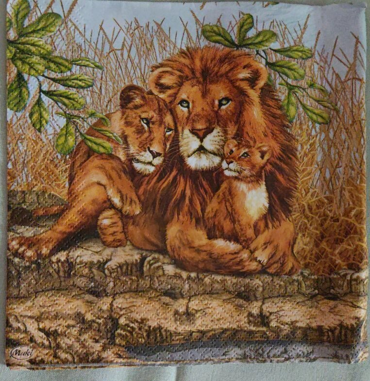 34 шт Серветки для декупажу сімейство левів розмір 33*33 см Код/Артикул 87 від компанії greencard - фото 1