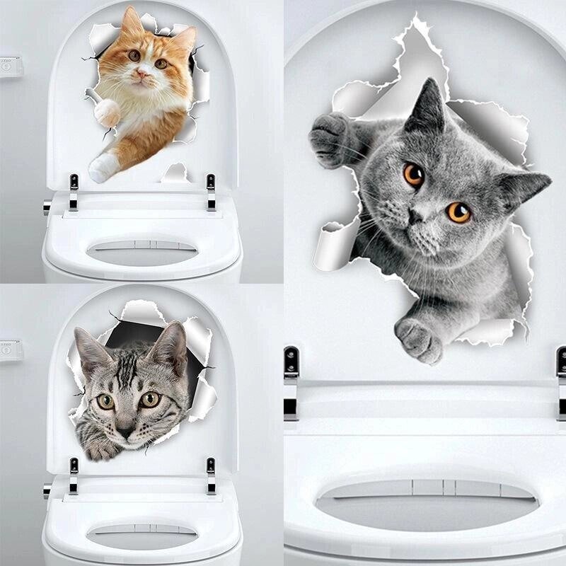 3D наклейки на стіну з кішками, наклейки для туалету, вид на отвір, яскрава ванна кімната для прикраси будинку, від компанії greencard - фото 1