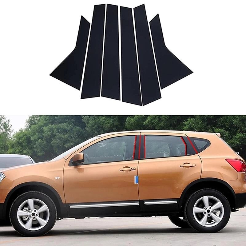 6 Шт. автомобільні стійки для Nissan Qashqai J10 2008-2013, наклейки на обшивку вікна та двері, аксесуари для прикраси від компанії greencard - фото 1