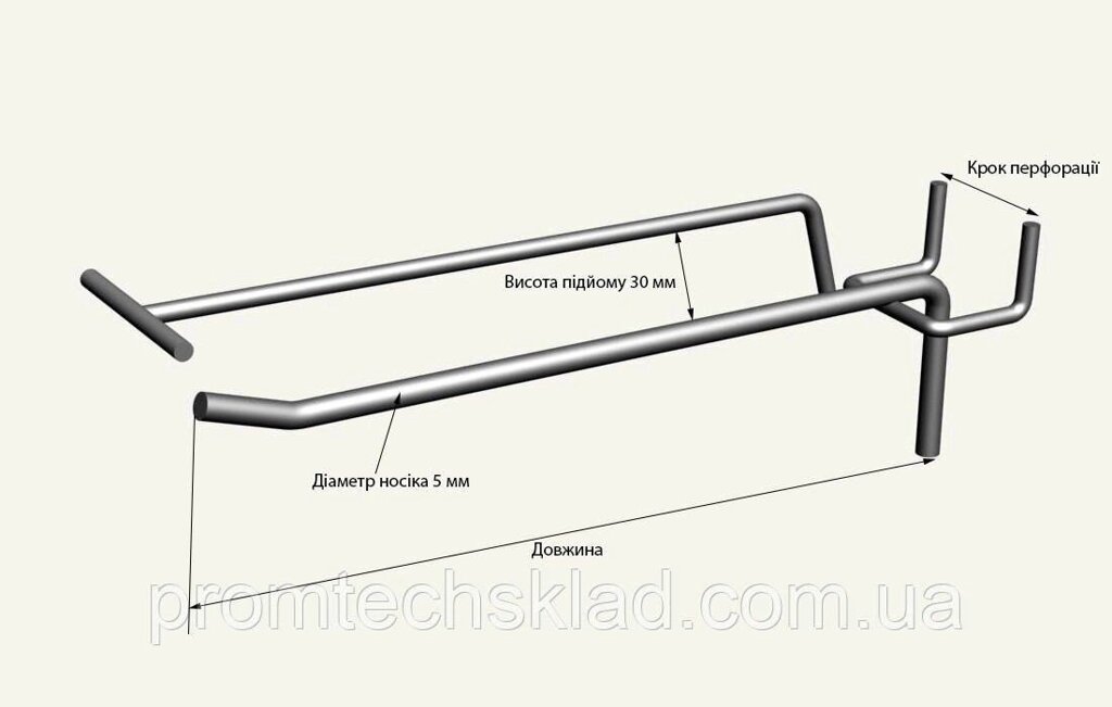 6 шт Гачок 200 мм одинарний з цінникотримачем на перфорацію металевий Код/Артикул 132 від компанії greencard - фото 1