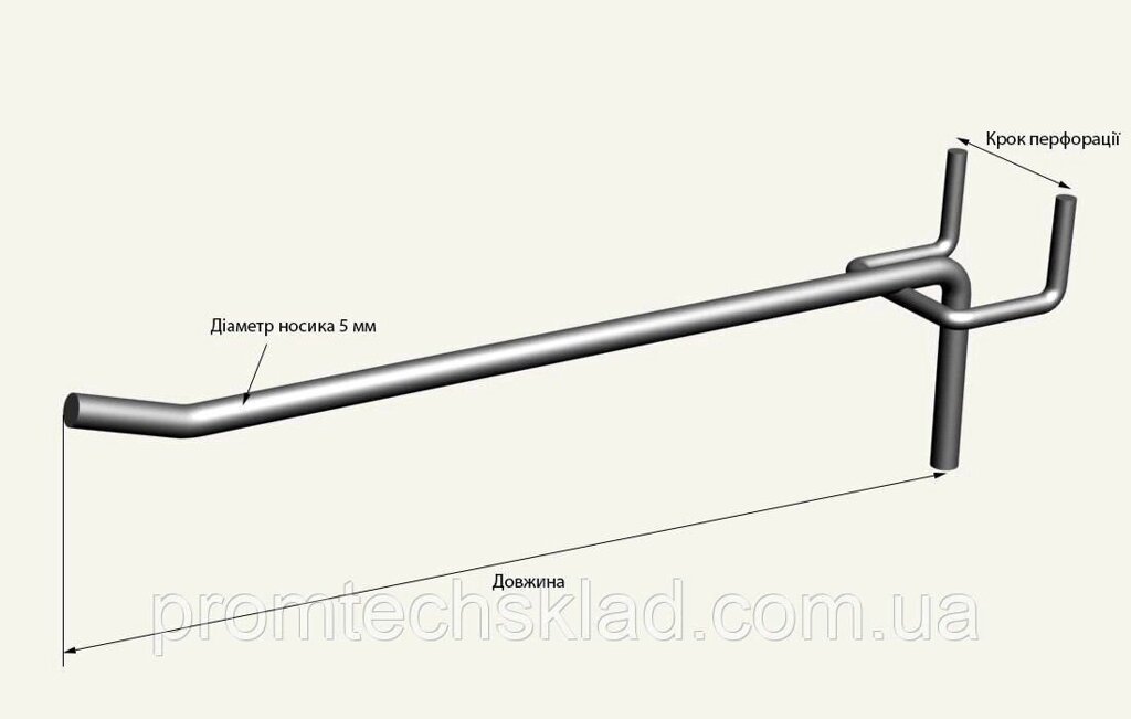 7 шт Гачок одинарний на перфорацію 5мм, довжина 400 мм, фарба під хром Код/Артикул 132 від компанії greencard - фото 1