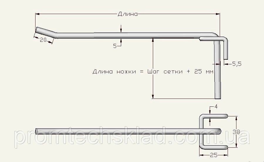 8 шт Гачок одинарний торговельний на сітку 50 х 50 мм, довжина - 400 мм Код/Артикул 132 від компанії greencard - фото 1