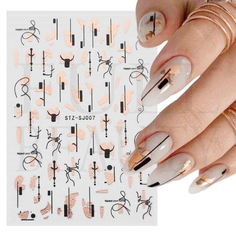 Абстрактні лінії, DIY наклейки для нігтів для жінок та дівчаток, прикраси для нігтів, рожеве золото, весняні від компанії greencard - фото 1