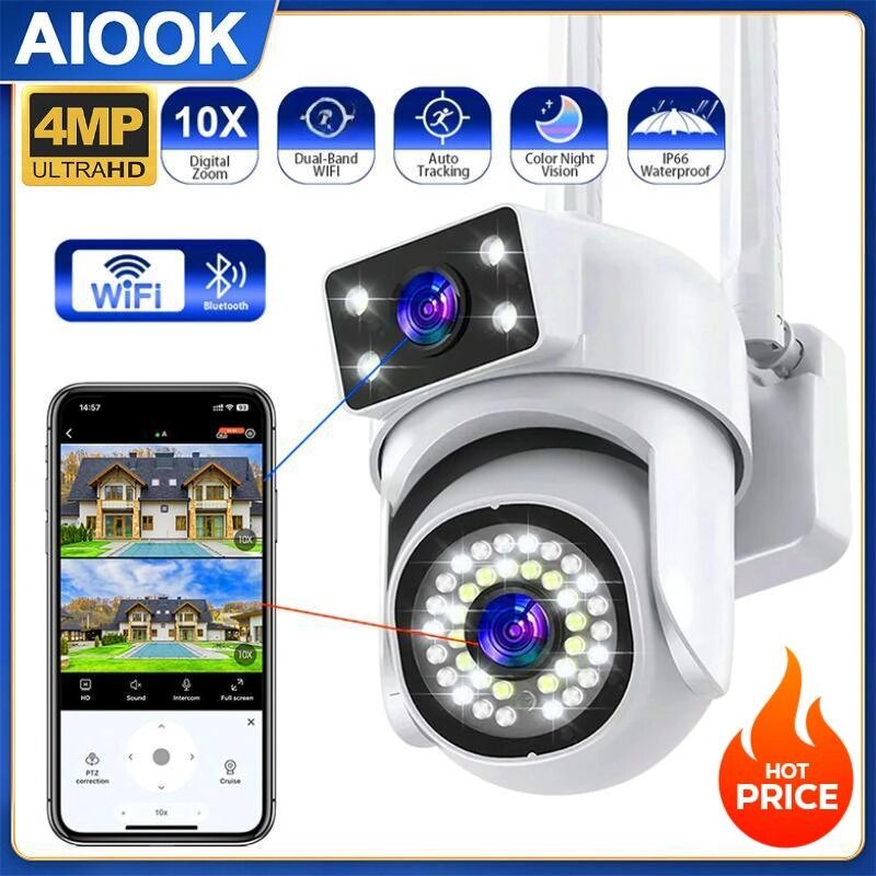 AIOOK 4MP 2K Dual Lens PTZ IP CCTV WiFi Camera Виявлення людини Автоматичне відстеження Екран 24-годинний запис  від компанії greencard - фото 1