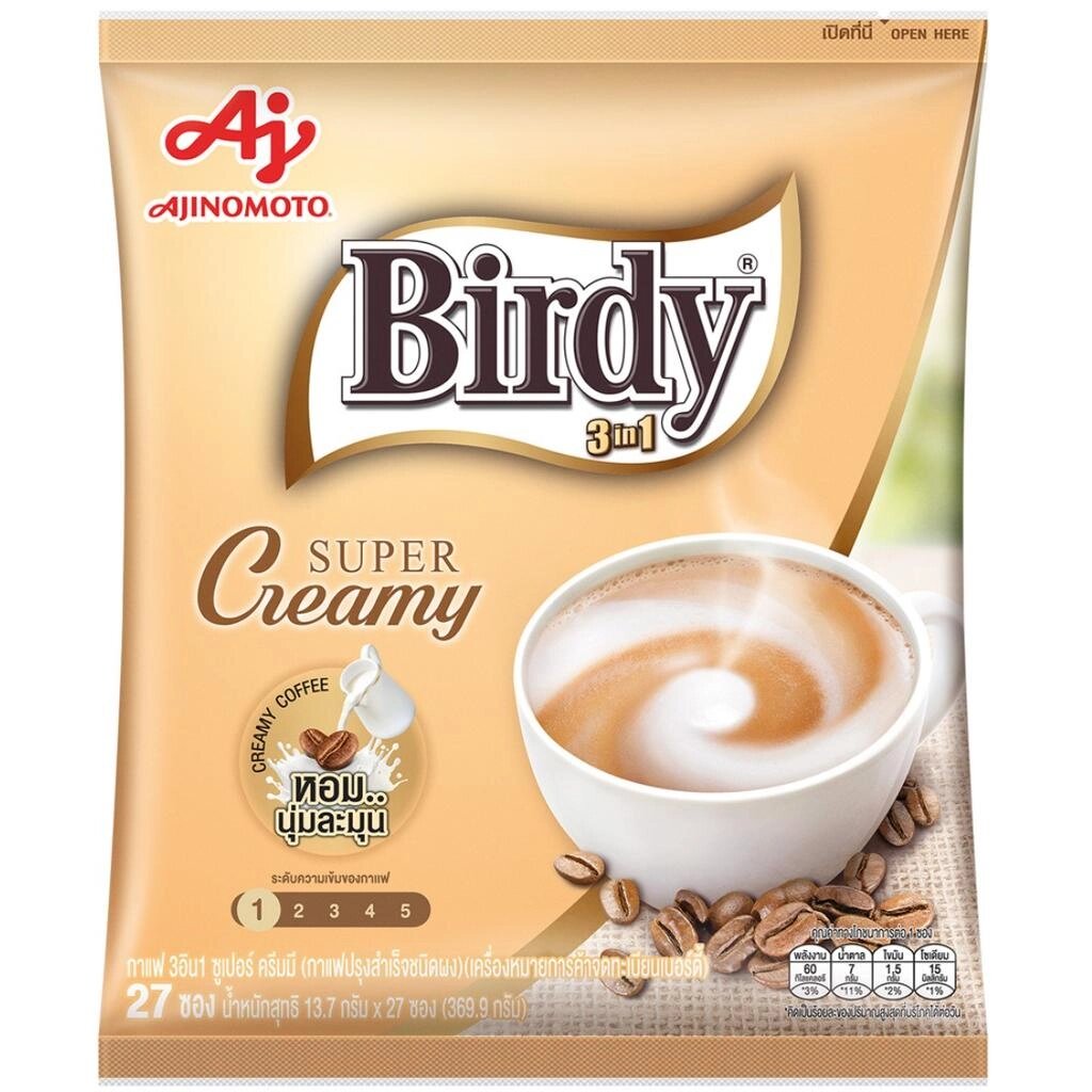 Ajinomoto Birdy 3 в 1 Суміш для розчинної супер вершкової кави 13,7 г x 27 шт. - Тайська Під замовлення з Таїланду за від компанії greencard - фото 1