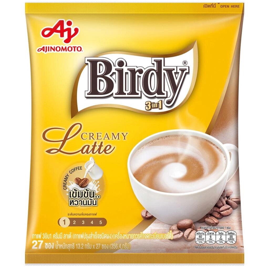 Ajinomoto Birdy 3 в 1 Суміш розчинної кави Creamy Latte 13,2 г x 27 шт. / 60 шт. - Тайська Під замовлення з Таїланду за  від компанії greencard - фото 1