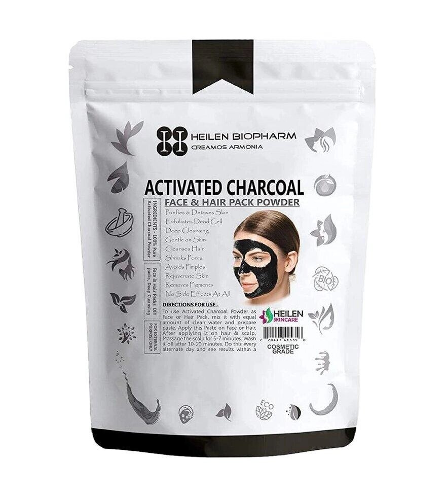 Активоване вугілля: маска для обличчя та волосся (100 г), Activated Charcoal Face & Hair Pack,  Heilen Biopharm Під від компанії greencard - фото 1