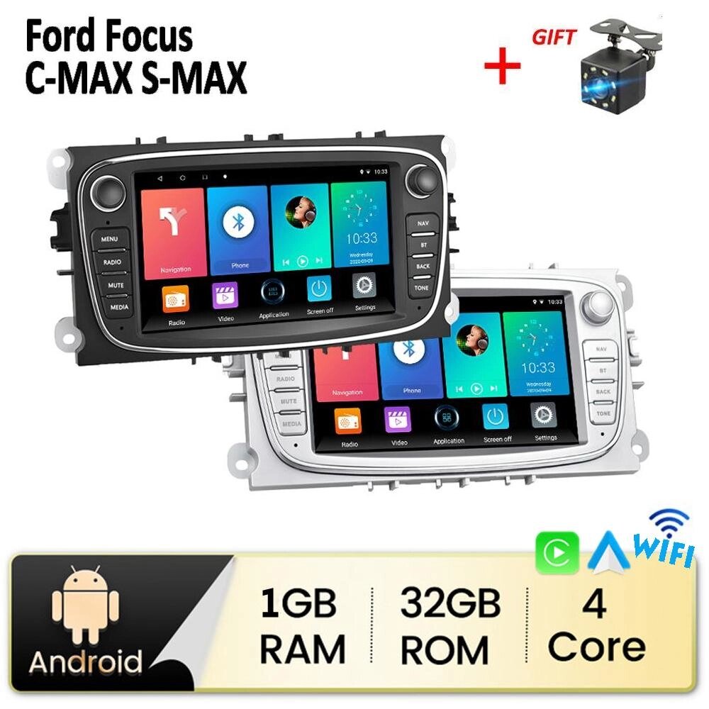 Android Авто Радіо Автомобільний Мультимедійний Відеоплеєр 2 DIN Для Ford Focus Mondeo C-MAX S-MAX Galaxy II Kuga 7 "HD  від компанії greencard - фото 1